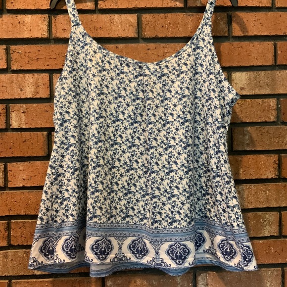 Women's Paisley Floral Blue Spaghetti Strap Tank Top Size 1XL - Picture 2 of 4